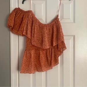 Joie Jakinda One Shoulder Silk Top Cinnamon Leaf Print Size Small*